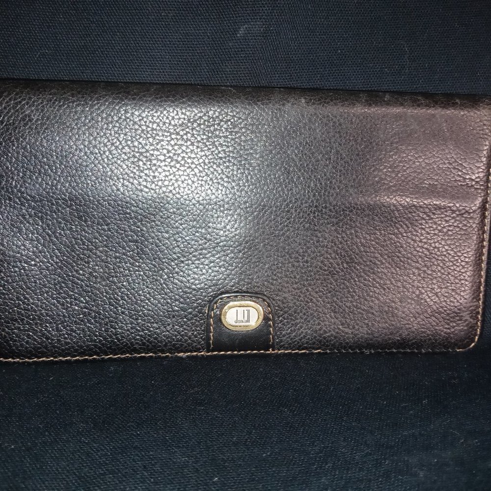 VTG Dunhill Black Leather Long Bi-fold Check Book Wallet